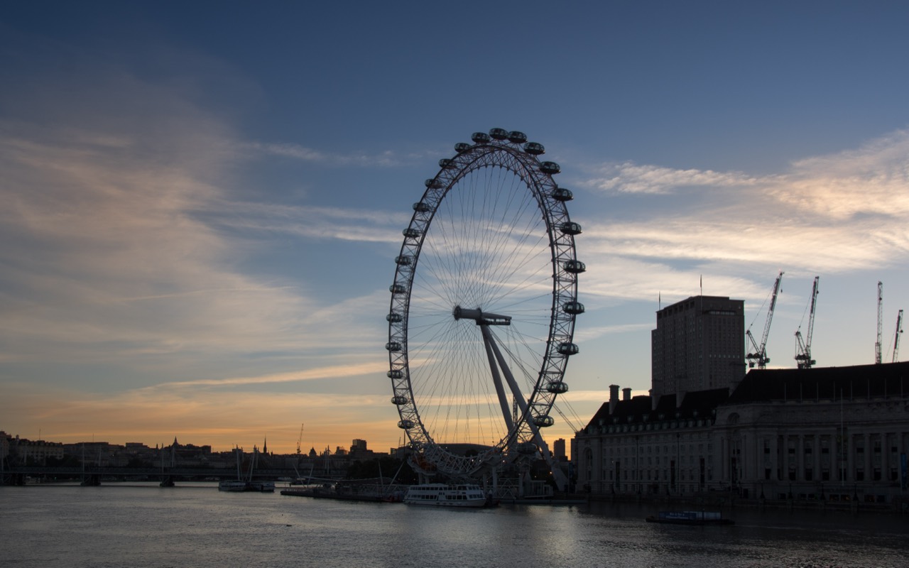 The London Eye on the South Bank at sunrise