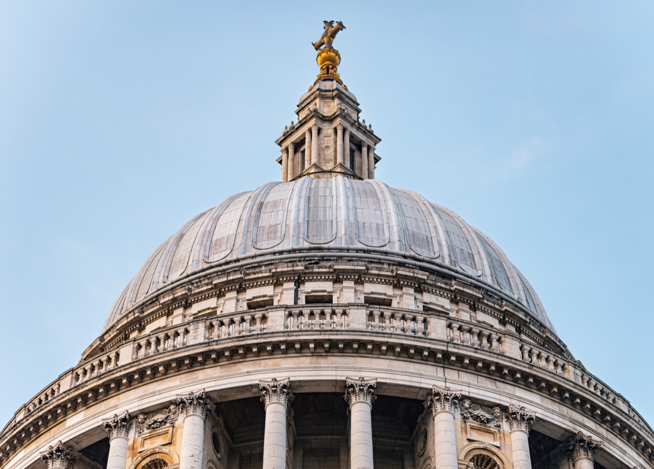The dome of St Paul’s Cathedral against a clear sky